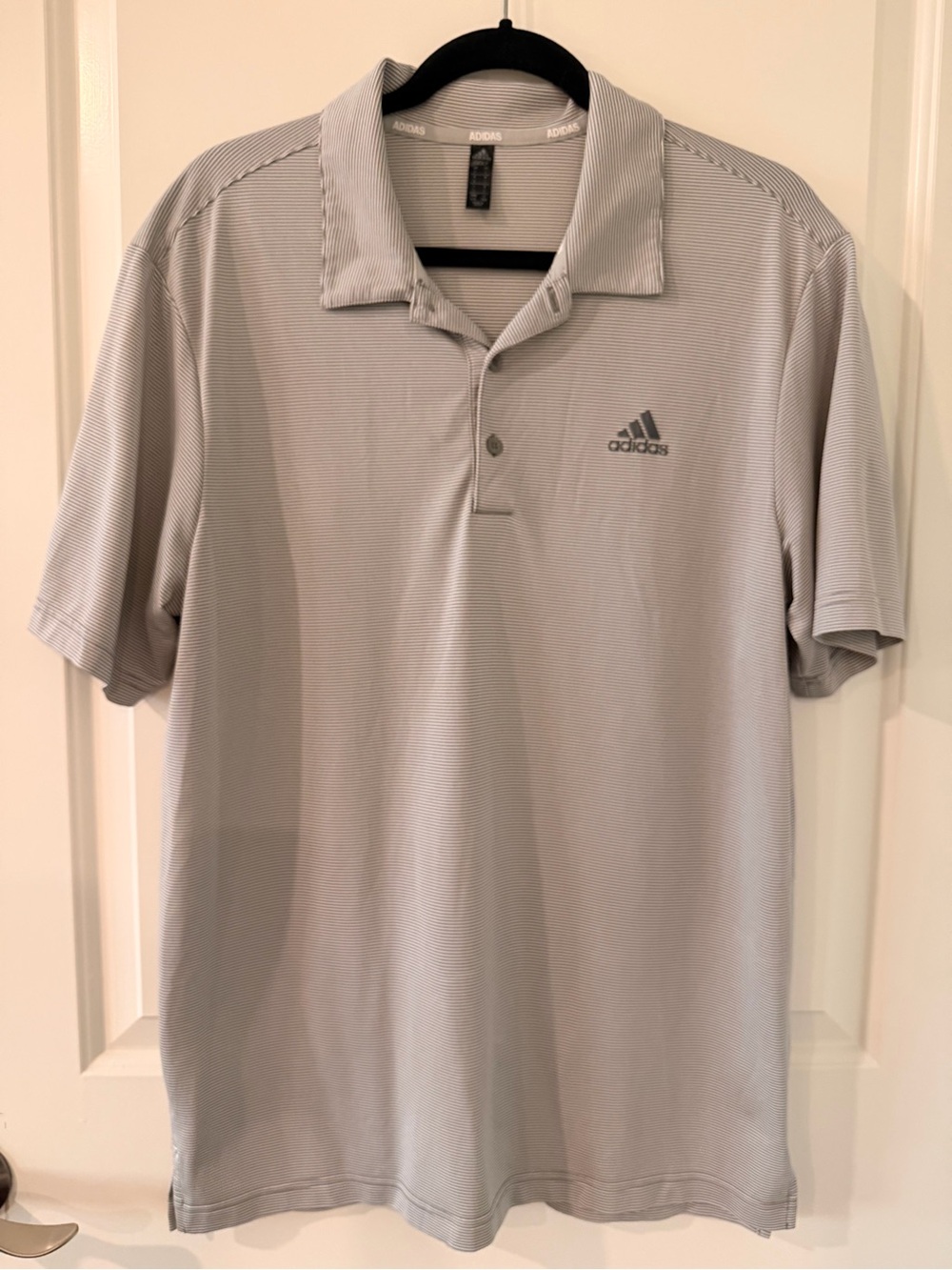 Adidas Golf Men’s Large Gray Striped Performance Polo Shirt Short Sleeve